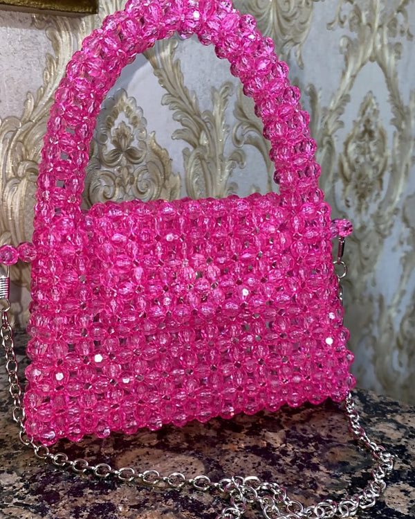 Pink Crystal Beaded Evening Clutch Bag