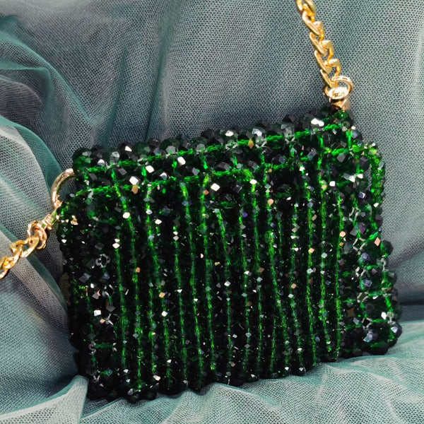 Emerald Luxe Beaded Crossbody Bag
