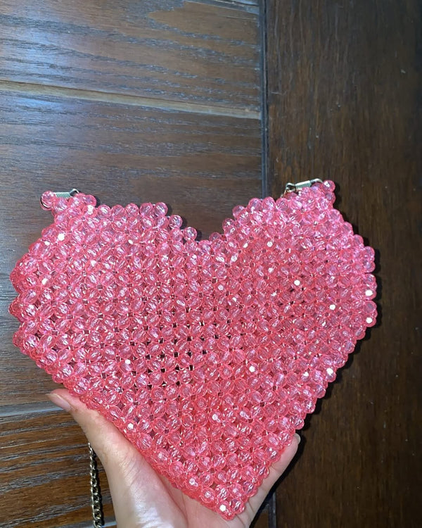Glam Heart Pink Crystal Beaded Bag
