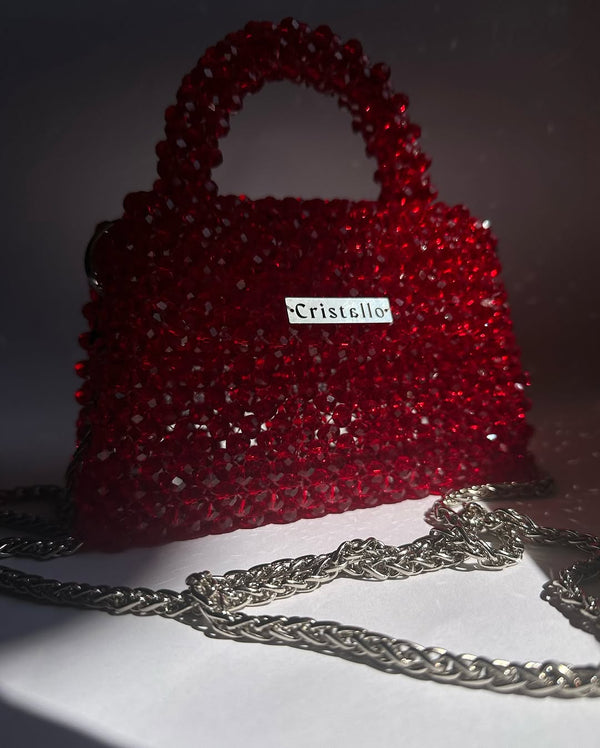 Ruby Glow Red Crystal Beaded Handbag