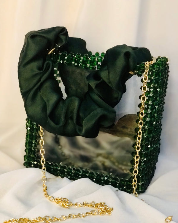 Chic Square Green Beaded Handbag