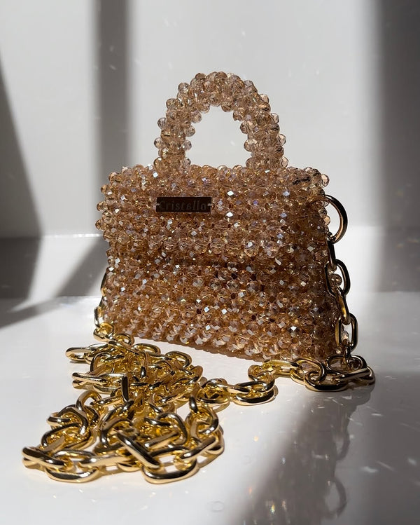 Cristello Aurora Beaded Mini Bag – Golden Peach Crystal