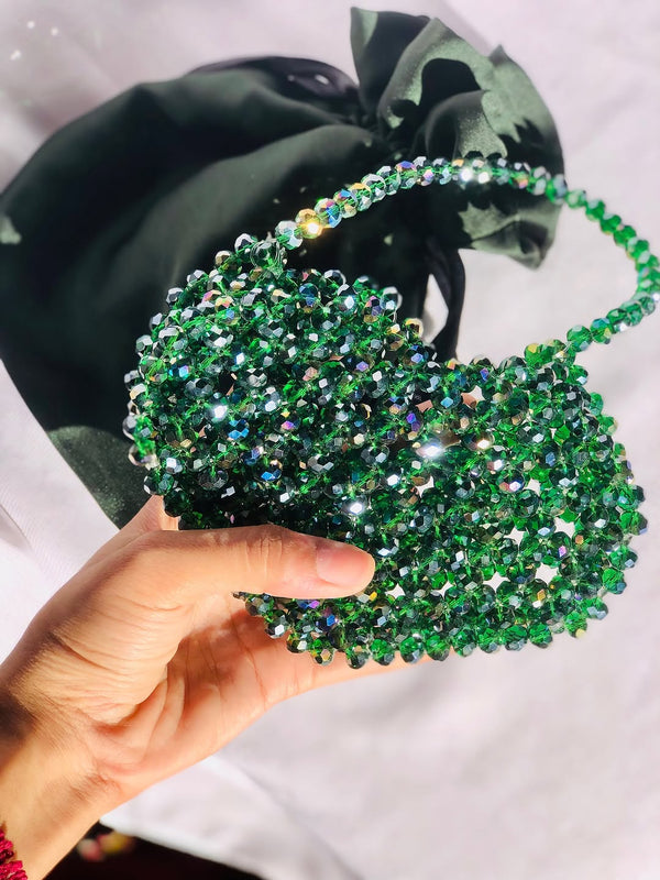 Emerald Elegance Beaded Mini Handbag