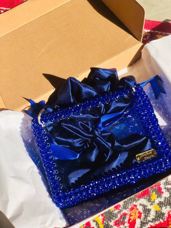 Sapphire Dream Beaded Box Bag with Satin Pouch