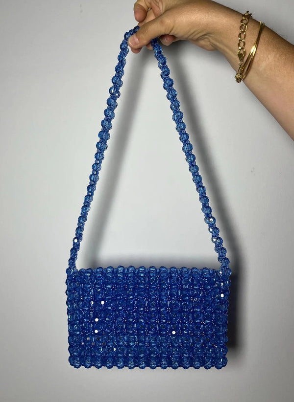 Blue Ice Crystal Beaded Shoulder Bag