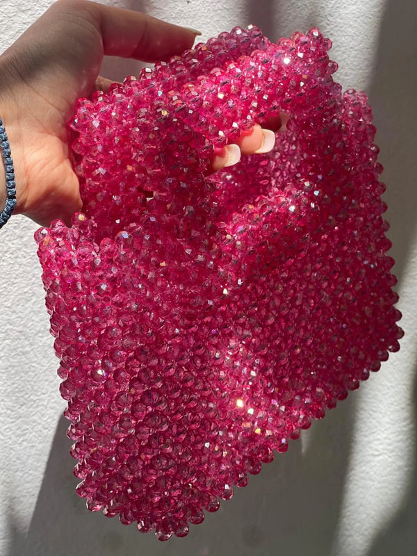 PinkLuxe Sparkle Crystal Beaded Handbag