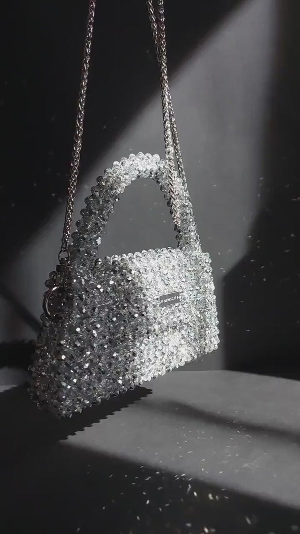Crystal Beaded Evening Clutch Bag with Chain Strap